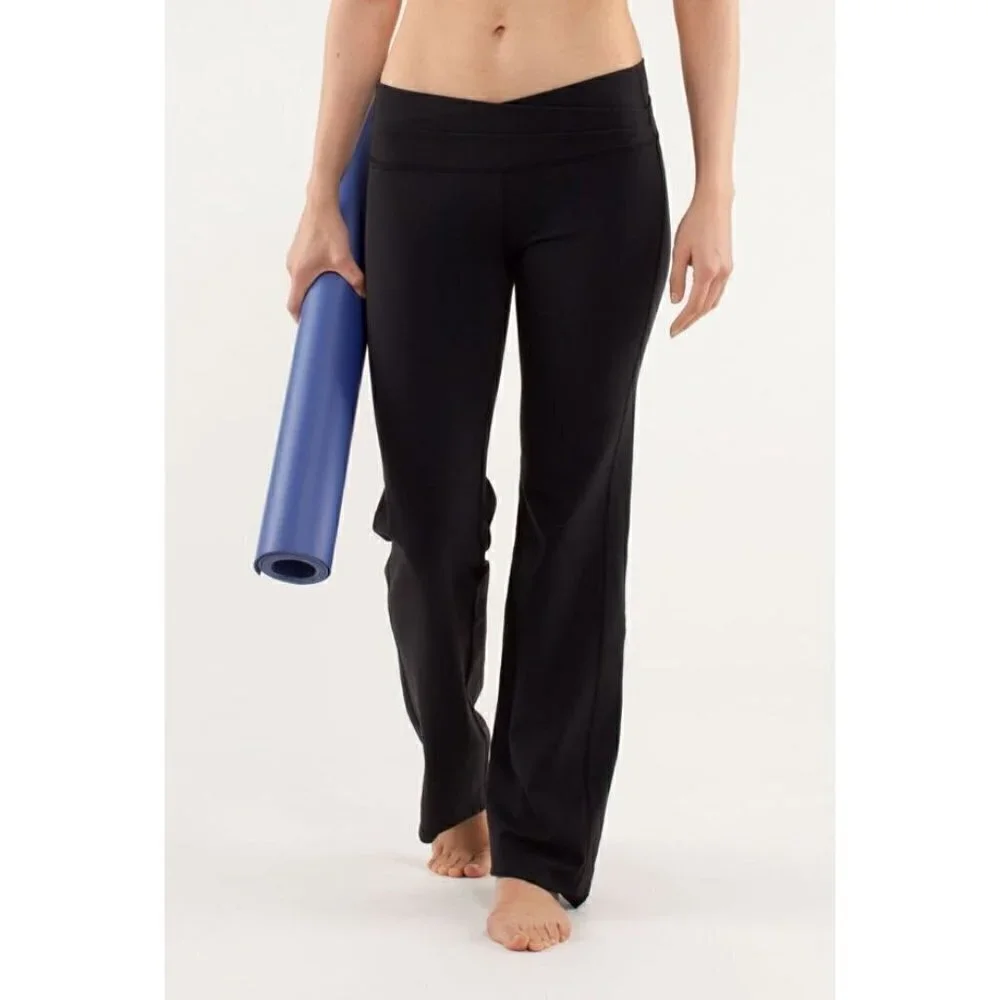 Lululemon‎ Astro Black Criss Cross Waistband Flared Leg Yoga Pant 6